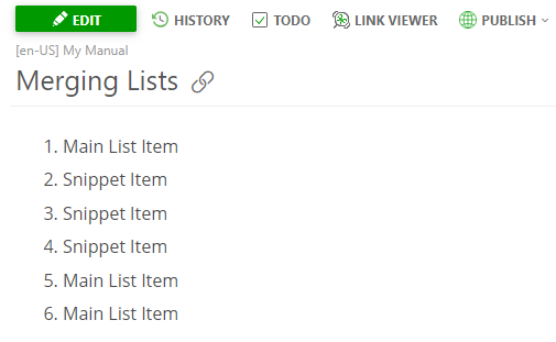 The list with the snippet list in the View mode