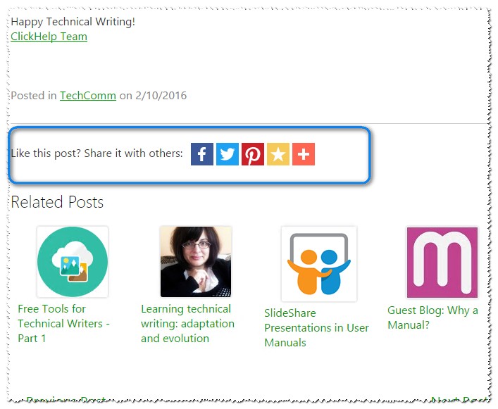 AddThis sharing buttons in ClickHelp blog