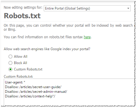 Robots.txt settings for online help