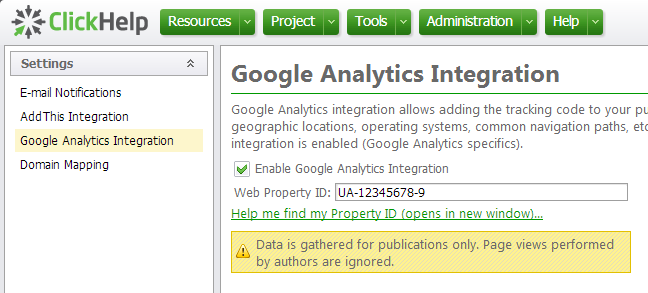 ClickHelp - Google Analytics Integration