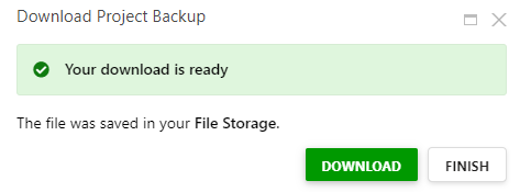 The Download Project Backup dialog