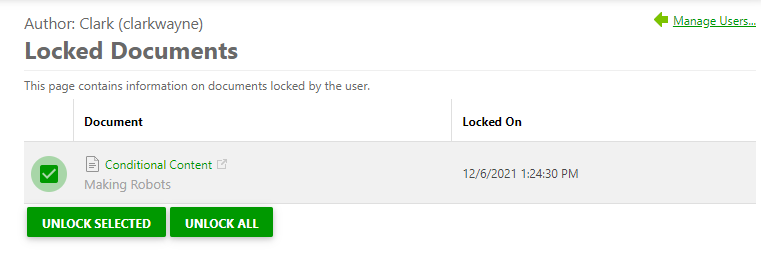 The Locked Documents section in the User profile settings