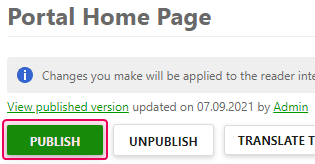 The Publish button in the Portal Home Page settings