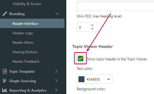 The Show topic header in the Topic Viewer checkbox in the Reader Interface settings