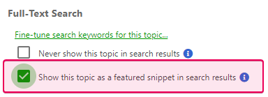 Show this topic as a featured snippet in search results checkbox