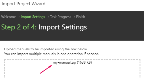 The Uploaded files field in the Import Wizard