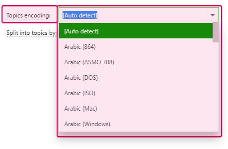 Topics encoding option in the Import Wizard