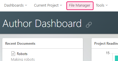 The File Manager button in the main menu of the Projects page