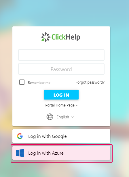 The Log in with Azure option on the ClickHelp login page