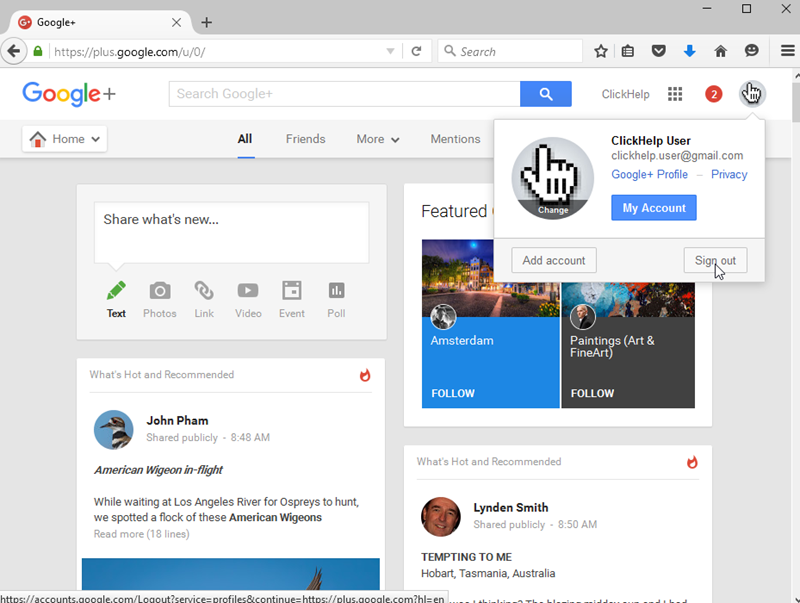 Open the Google+ page to make sure that no Google accounts are logged in